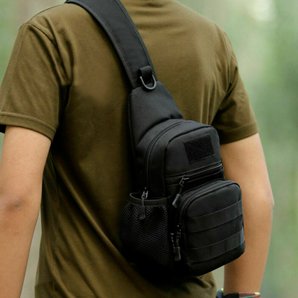 Black Dual Shoulder Bag Tactical Military MOLLE Crossbody Outdoor Grocery Bag US