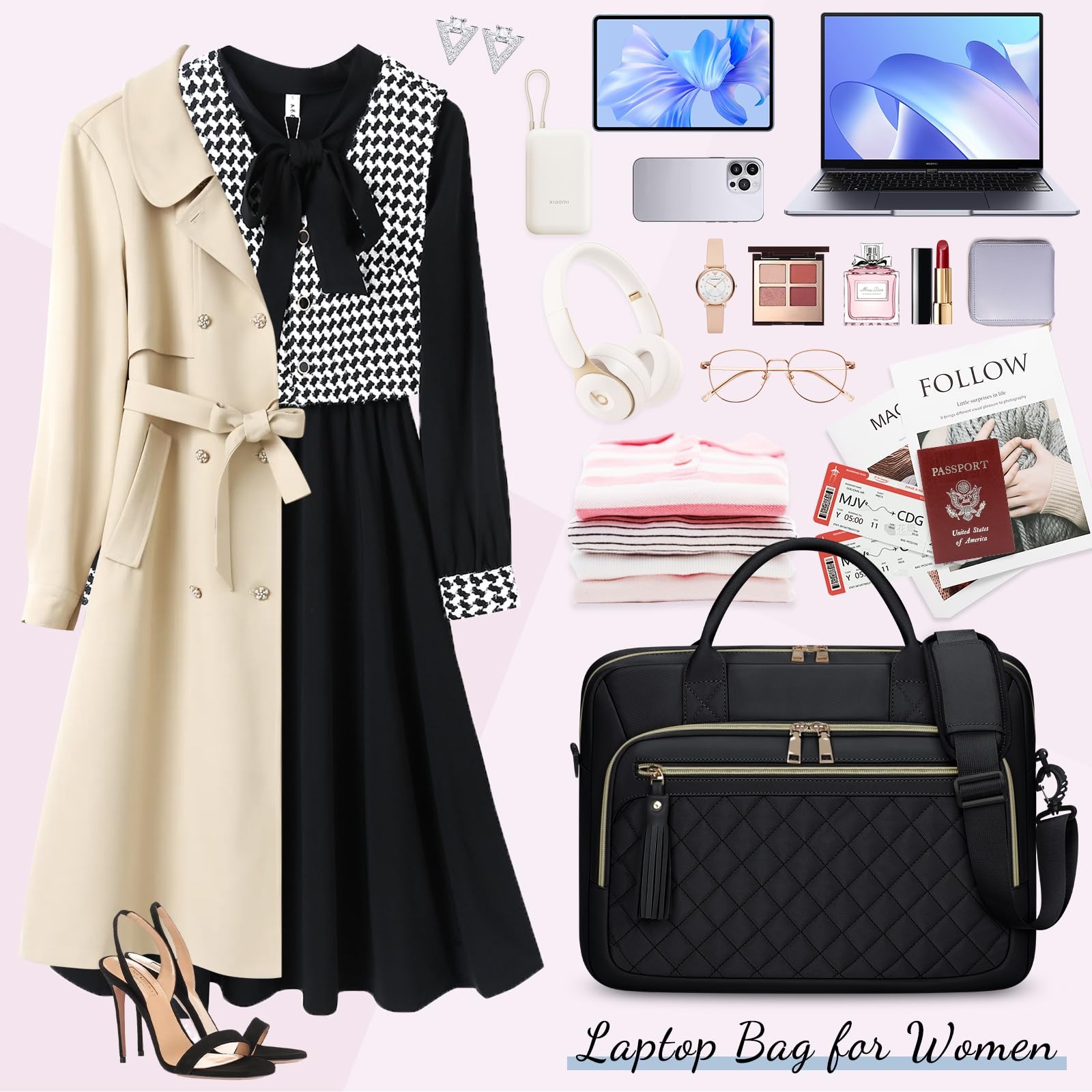 RAINSMORE Laptop Bag 17 3 Inch Briefcase for Mujeres Impermeable Computer Mes