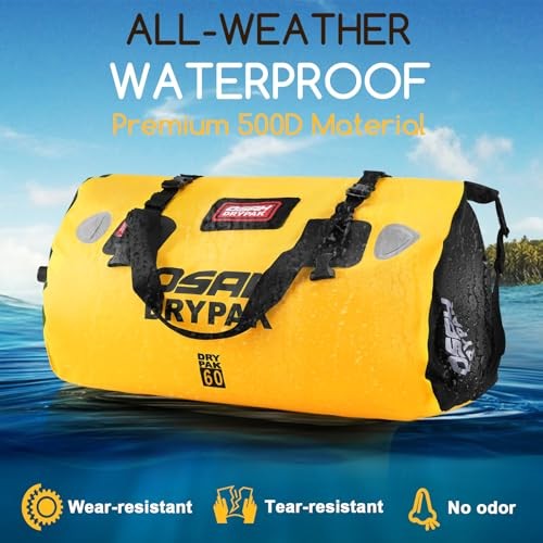 Waterproof Duffel Bag – Motorcycle Dry Bag Tail Bag with Large 60L Yellow