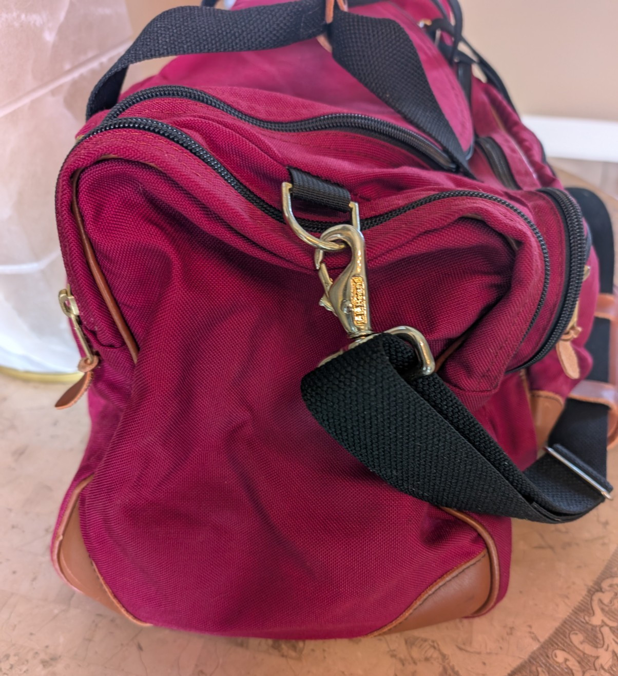 Vintage LLBean Canvas/Leather Red Canvas Shoulder Handle Travel Duffle Bag 24″