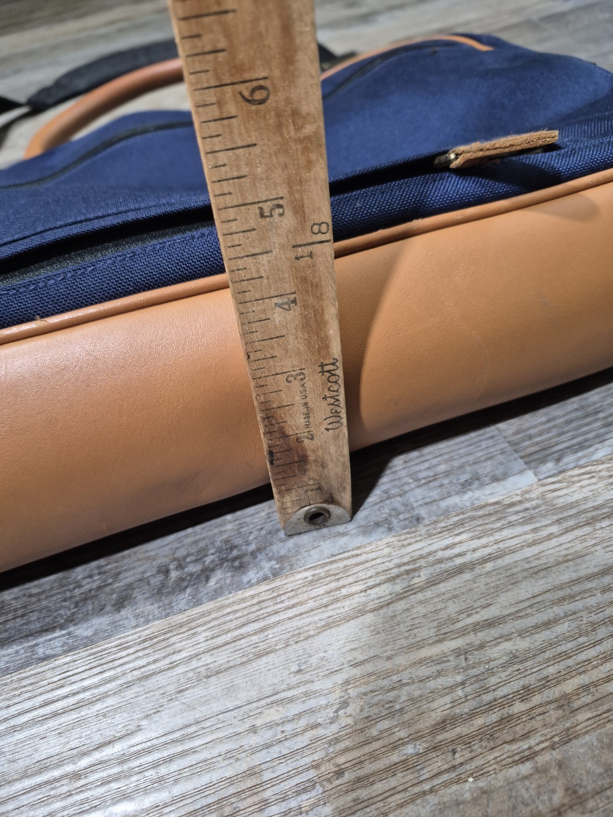 LL Bean Leather Blue Padded Canvas Laptop Traveler Carry-on Bag 17″