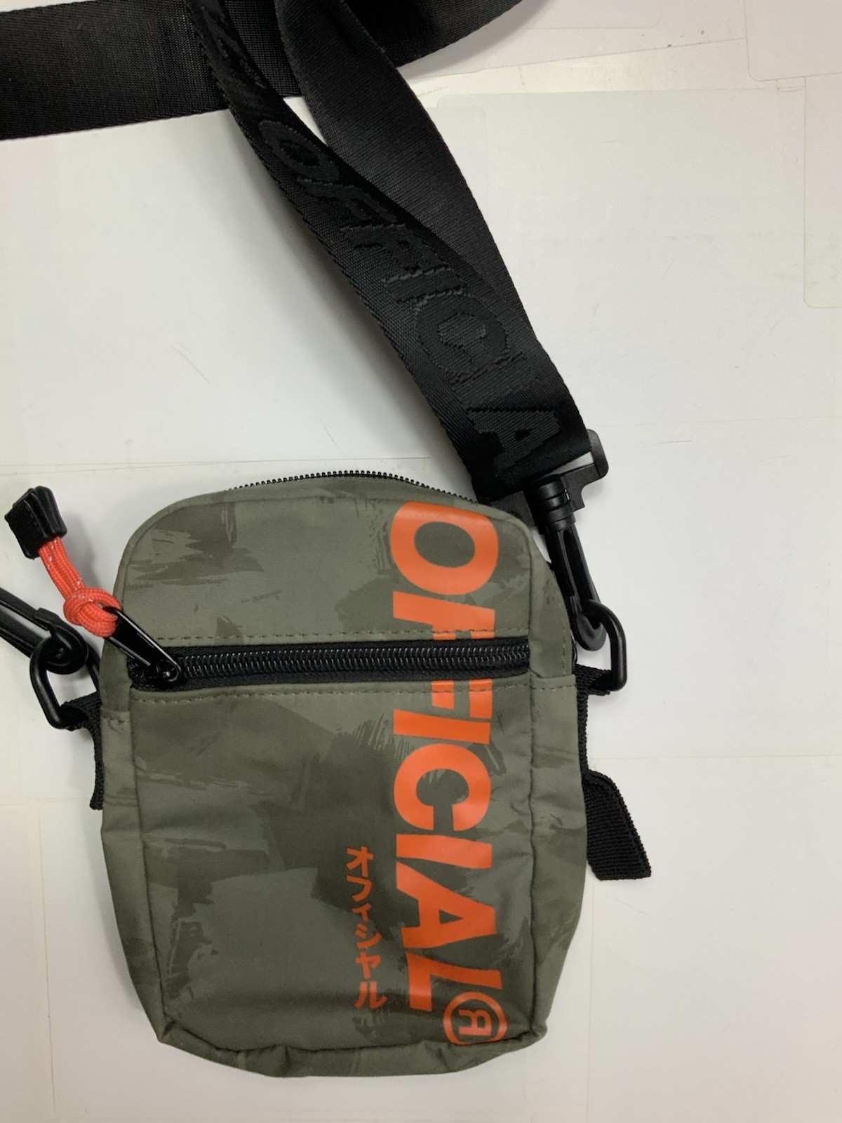 Official Brand Camo Shoulder Bag Olive Green Orange Logo Crossbody Utility Pouch