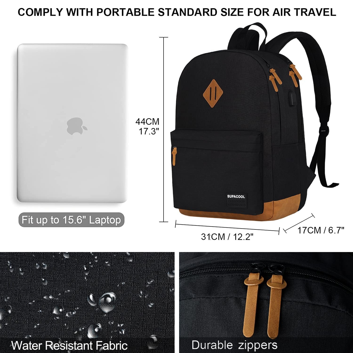 Laptop Backpack 17.3×12.5×5.9 Inch USB Port Lunch & Pencil Bag – School Use