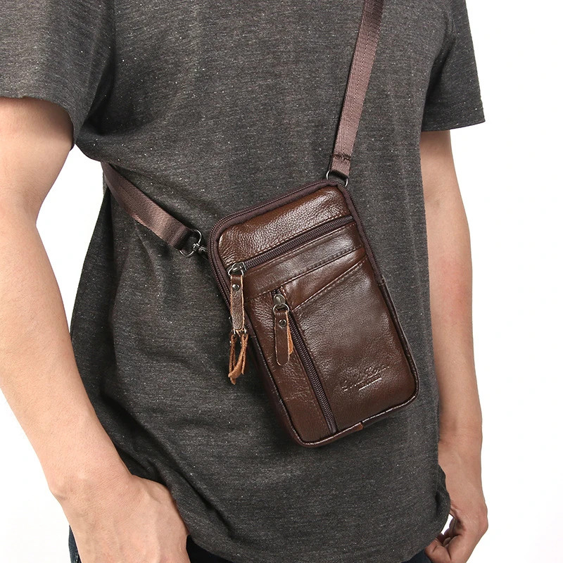 Men’s Genuine Leather Waist Pack Small Crossbody Bag Phone Pouch Belt Bag Compac