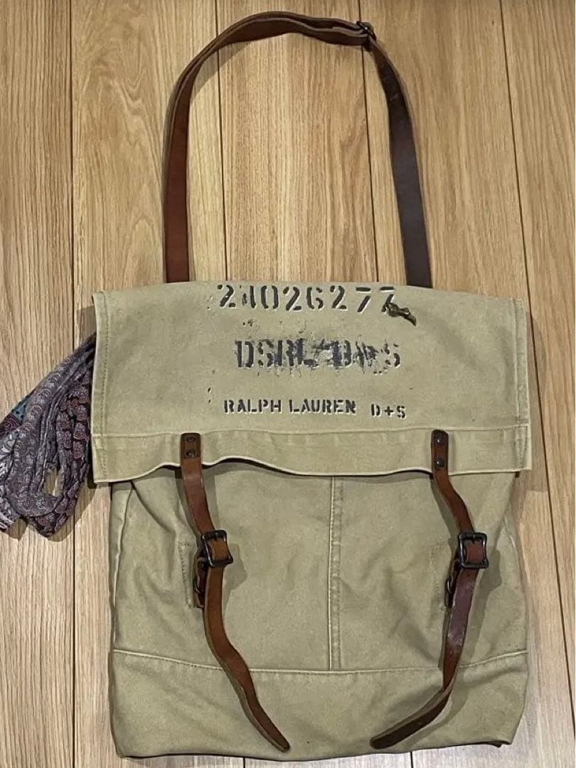 Ralph Lauren Denim Supply Canvas Leather Shoulder Tote Bag 42cm16.5in 41cm16in