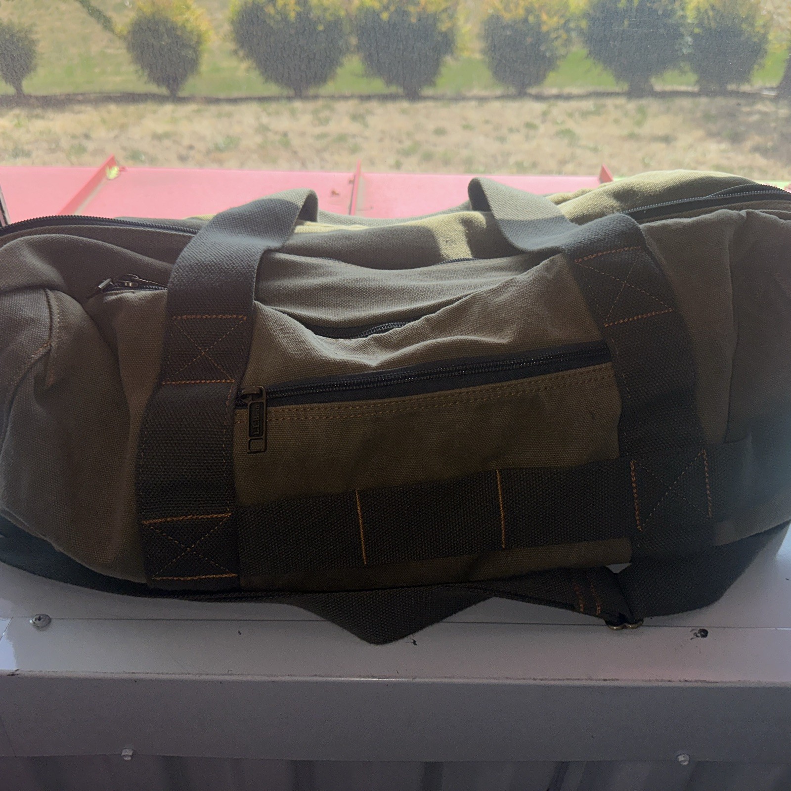 Vintage L.L. Bean Canvas Adventure Duffle Bag Khaki Tan Brown Gorpcore 22”x 13”