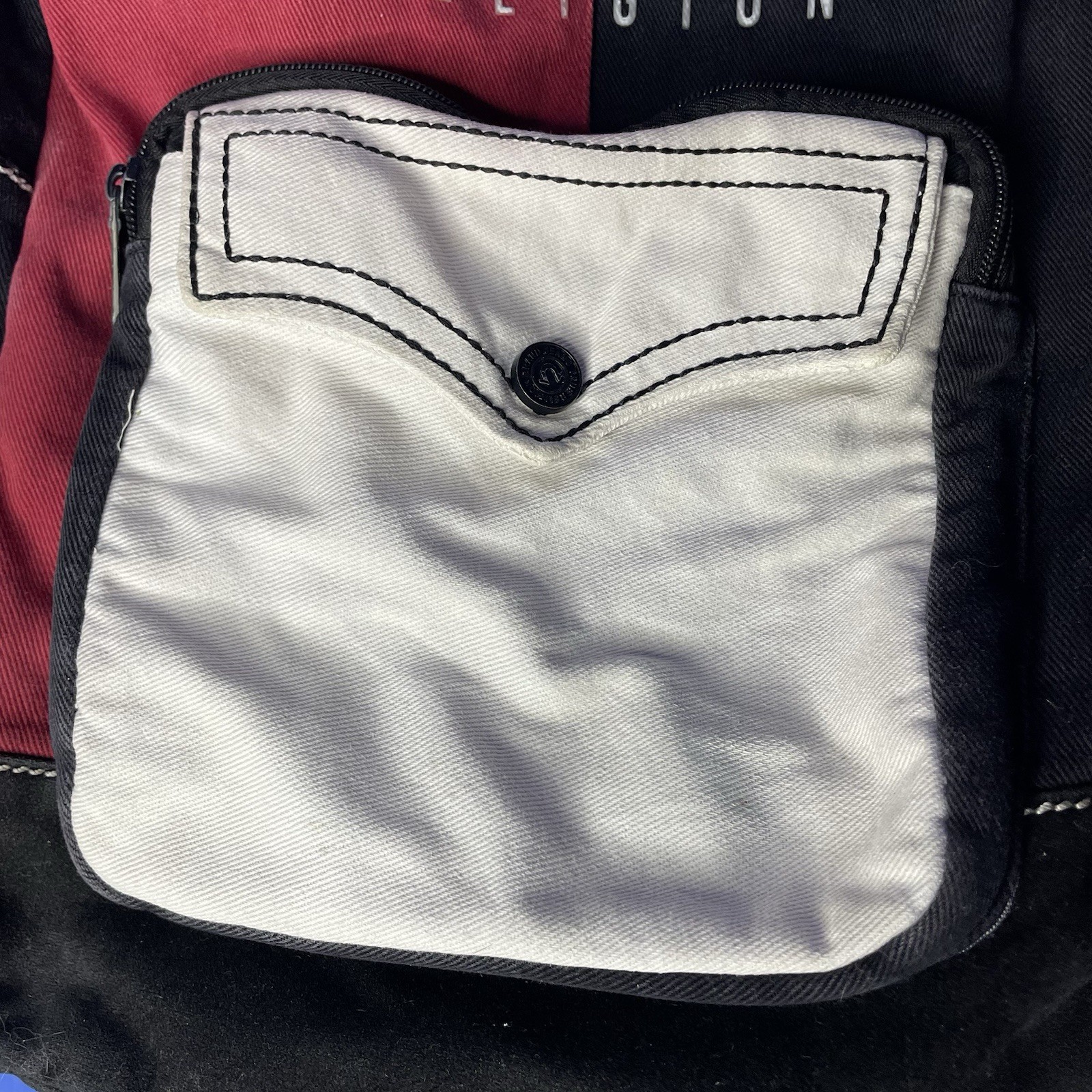 True Religion Black Red White Logo Backpack Book Bag Color Block