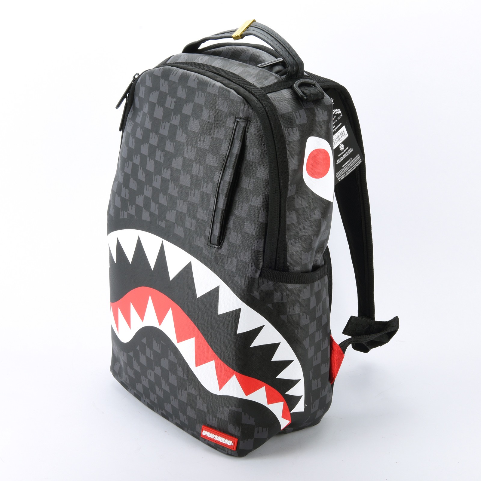 Sprayground Shark Drip Checkerboard Leather Bag Backpack Unisex Black Gray Plaid