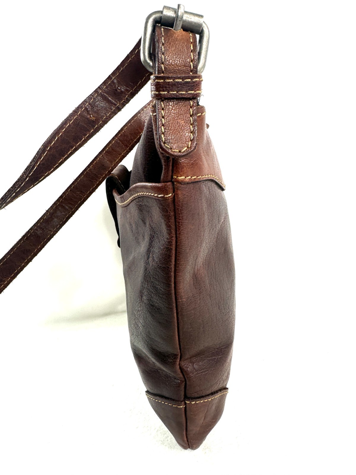 Jack Georges Brown Hand Stained Buffalo Leather Large Crossbody Bag Front Pocket