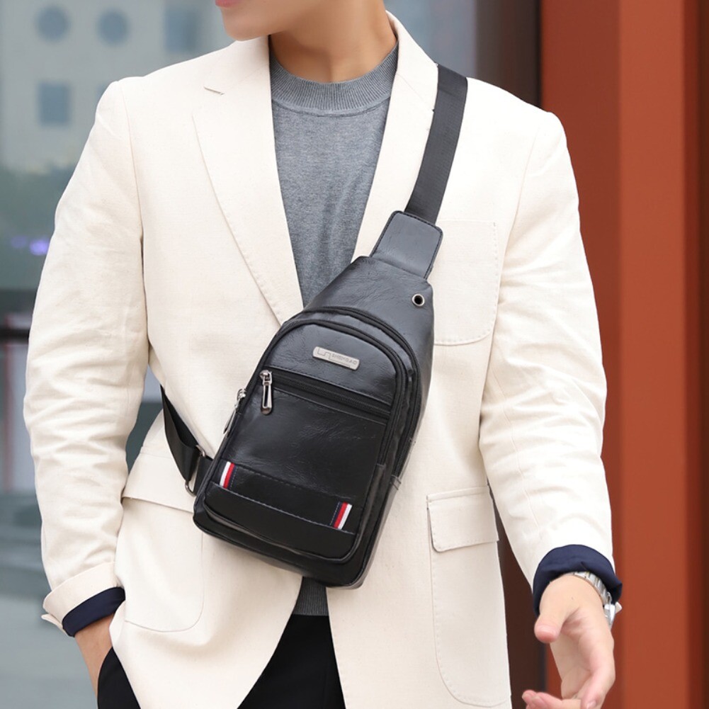 Mens Backpack Sling Chest Pack Shoulder Bag USB Charging Port Outdoor Hiking USA