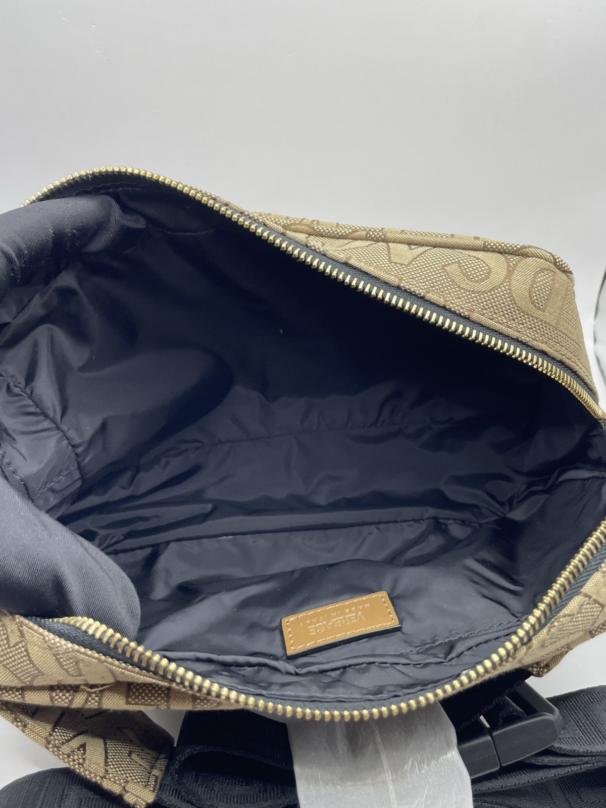 Versace Belt Bag Canvas Fabric Allover Beige/brown $1200 Retail Authentic