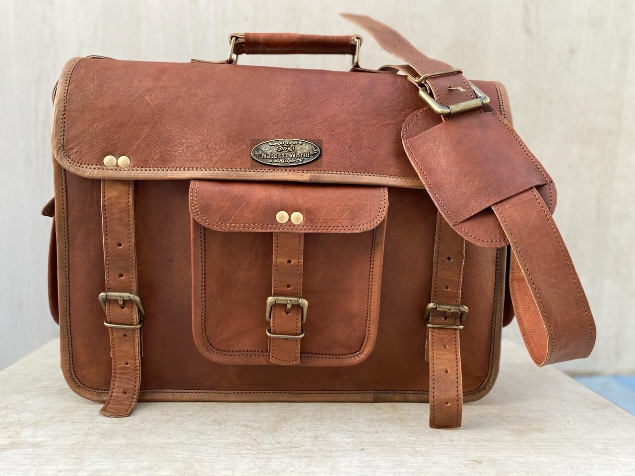 Leather Shoulder Men’s Messenger Briefcase Satchel (15.5 inch ) Laptop Handbag