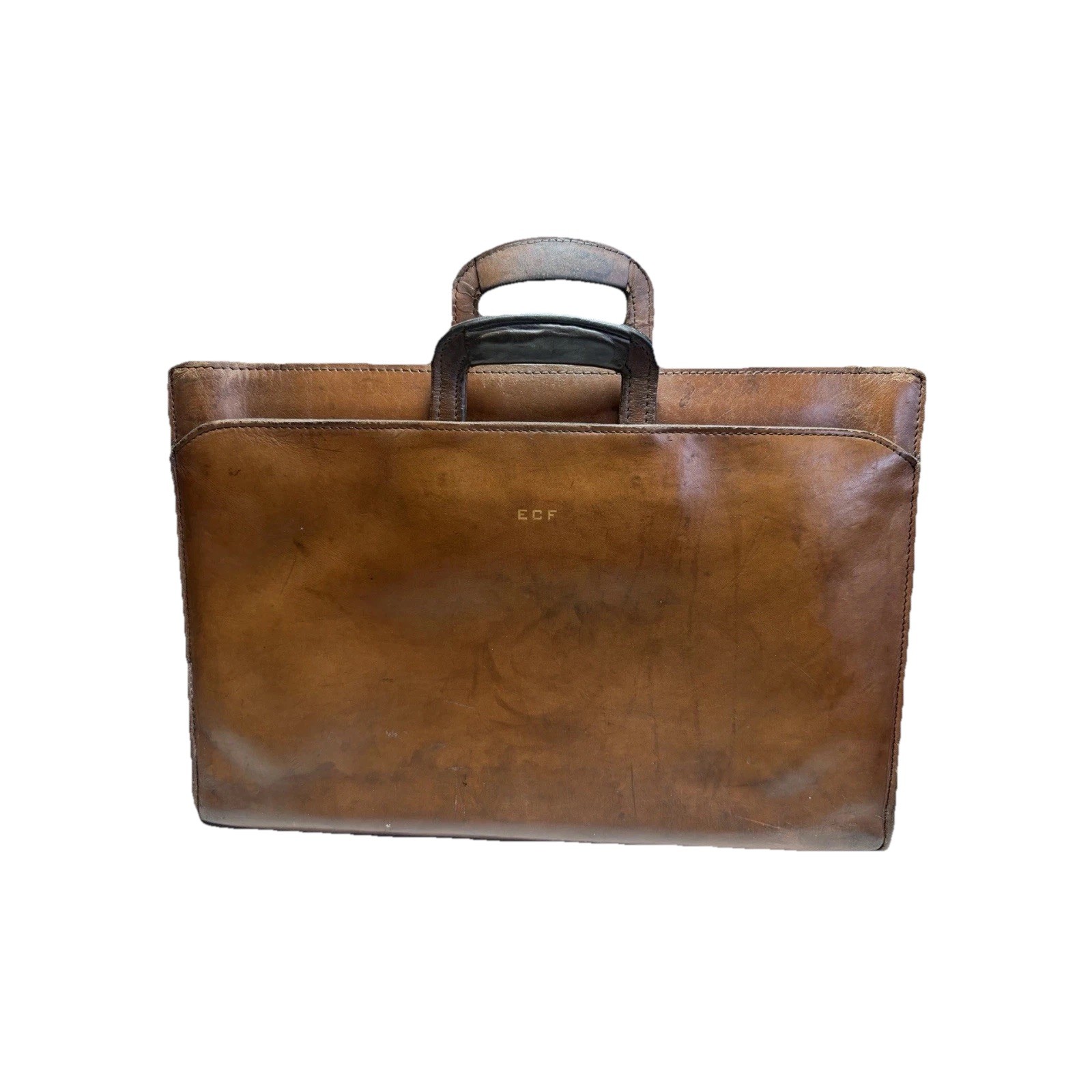 VTG Leather Briefcase Brown Saddle EDF Monogram