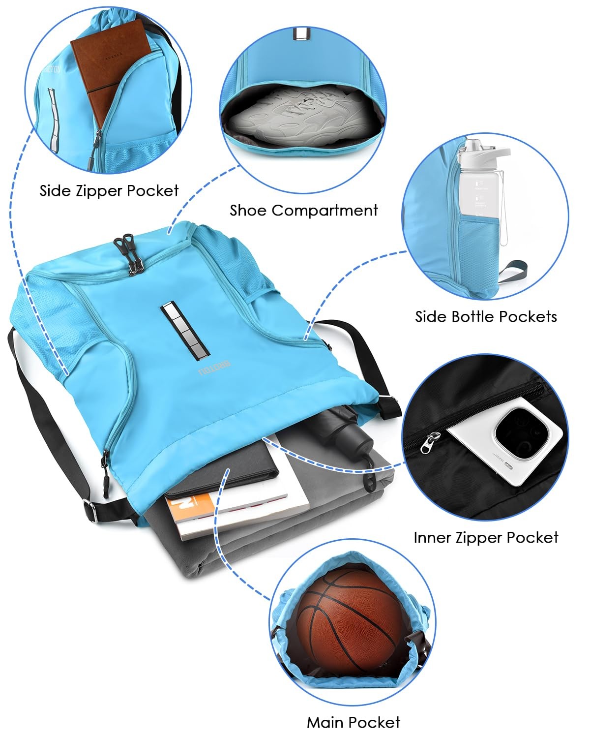 BROTOU Lake Blue Reflective Strip Backpack