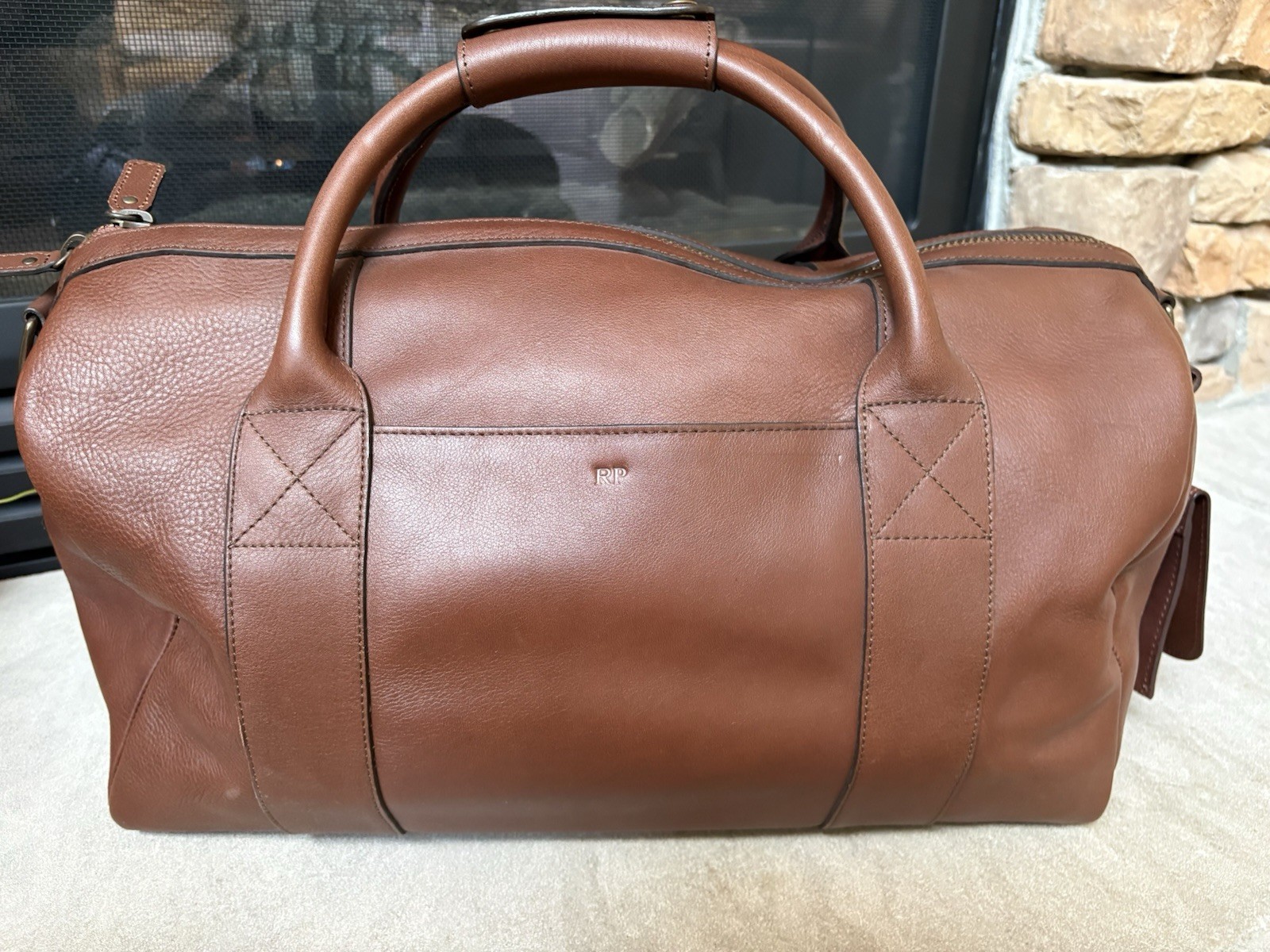 Tecovas Brown Leather Duffle Bag Weekender Shoulder Strap Luggage Tag NWOT