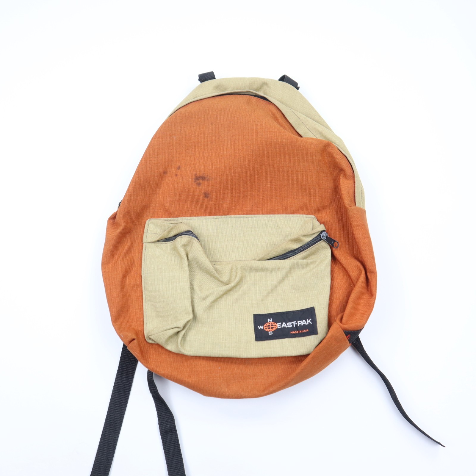 East-Pak Backpack Orange Beige Two Tone Made in USA Canvas Vtg 80s 90s Model 625