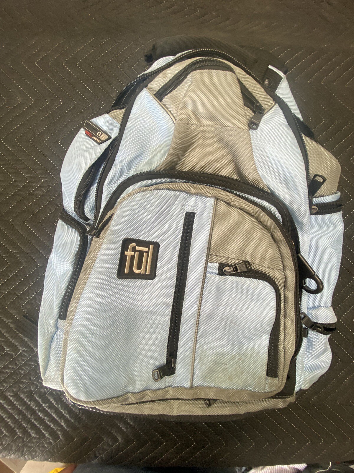 Ful Padded Laptop Backpack Blue Grey Pockets Dividers Travel Waterproof Bag