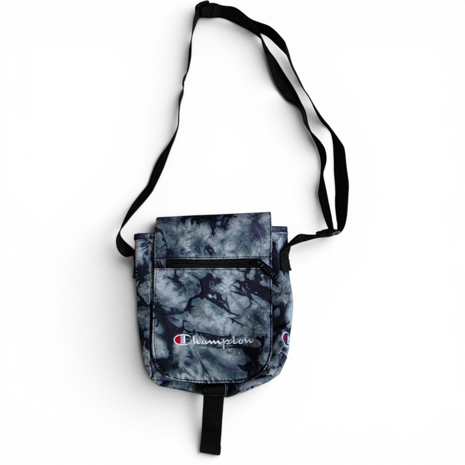 Champion Tie-Dye Small Crossbody Bag Gray/Black Zip Closure Adjustable Strap