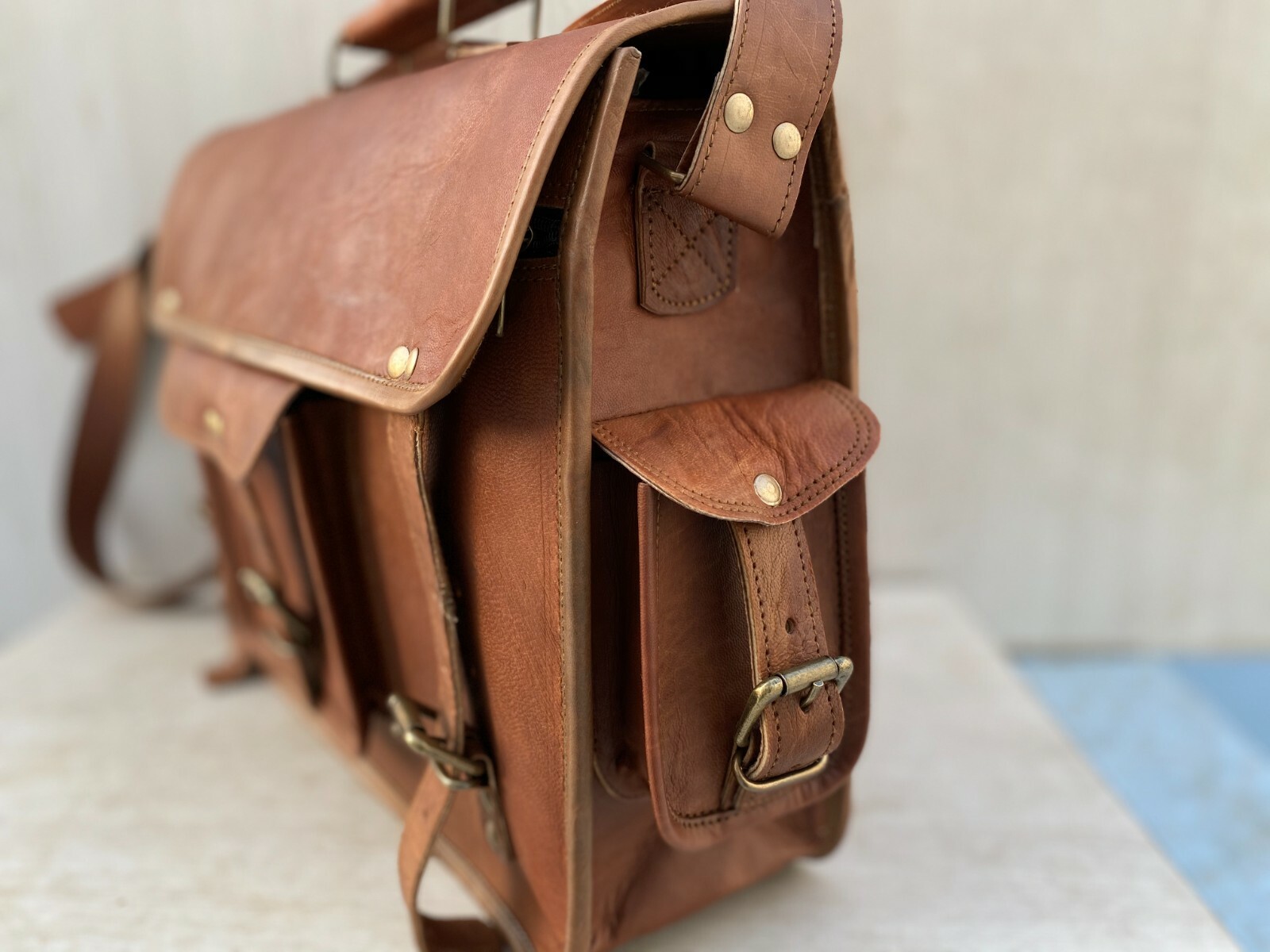Leather Shoulder Men’s Messenger Briefcase Satchel (15.5 inch ) Laptop Handbag