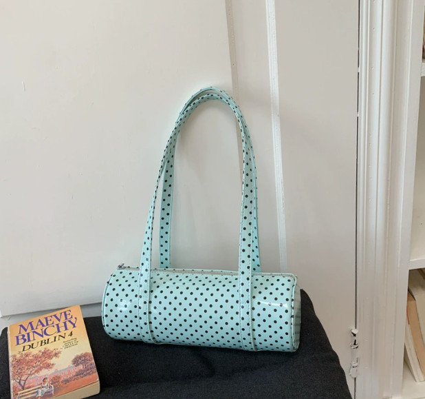 Womens Candy Color Polka Dot Barrel Bag PU Leather Shoulder Purse