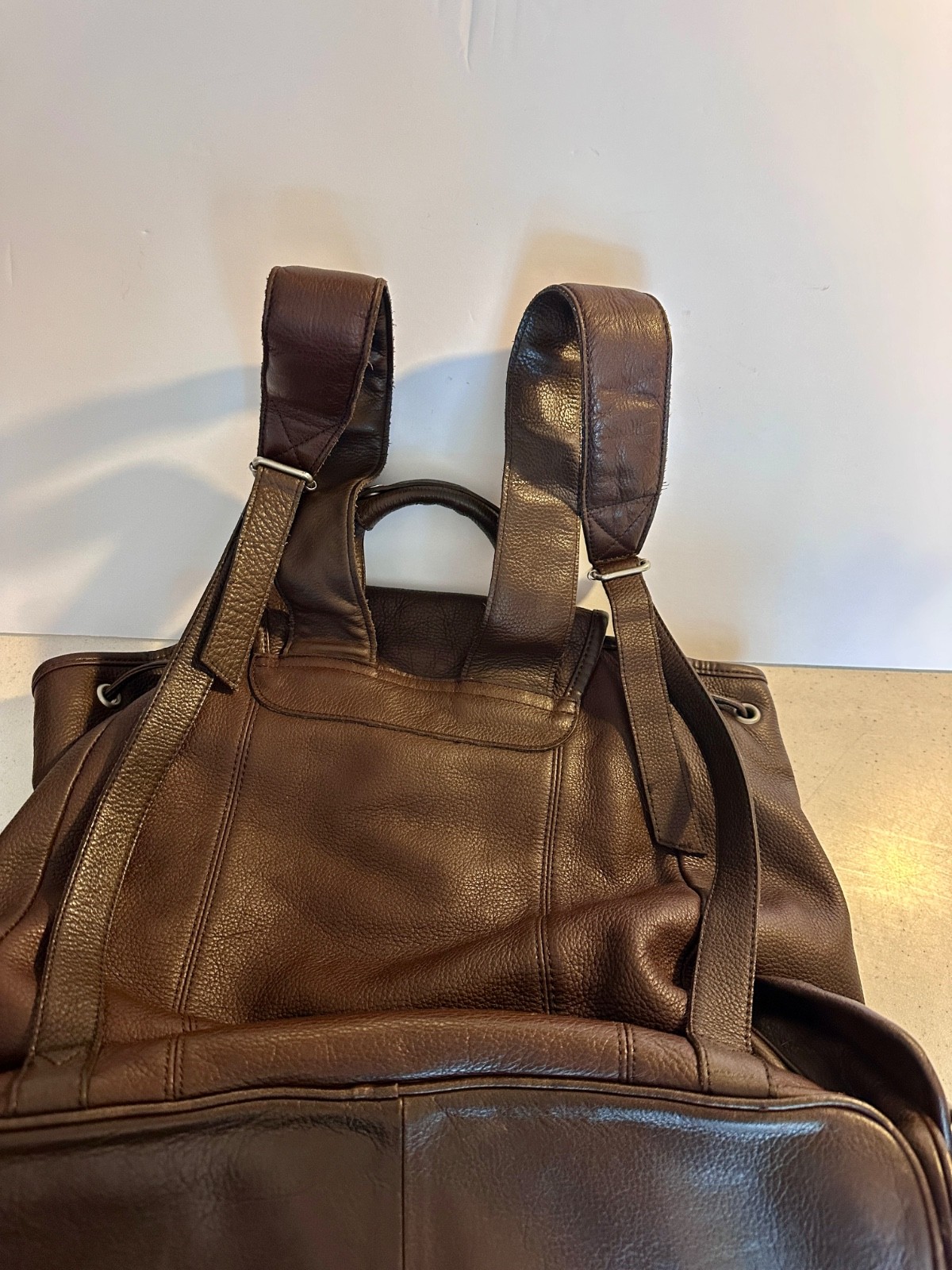 GENUINE LEATHER UNISEX BACKPACK CHOCOLATE BROWN w Multiple Pockets & Drawstring