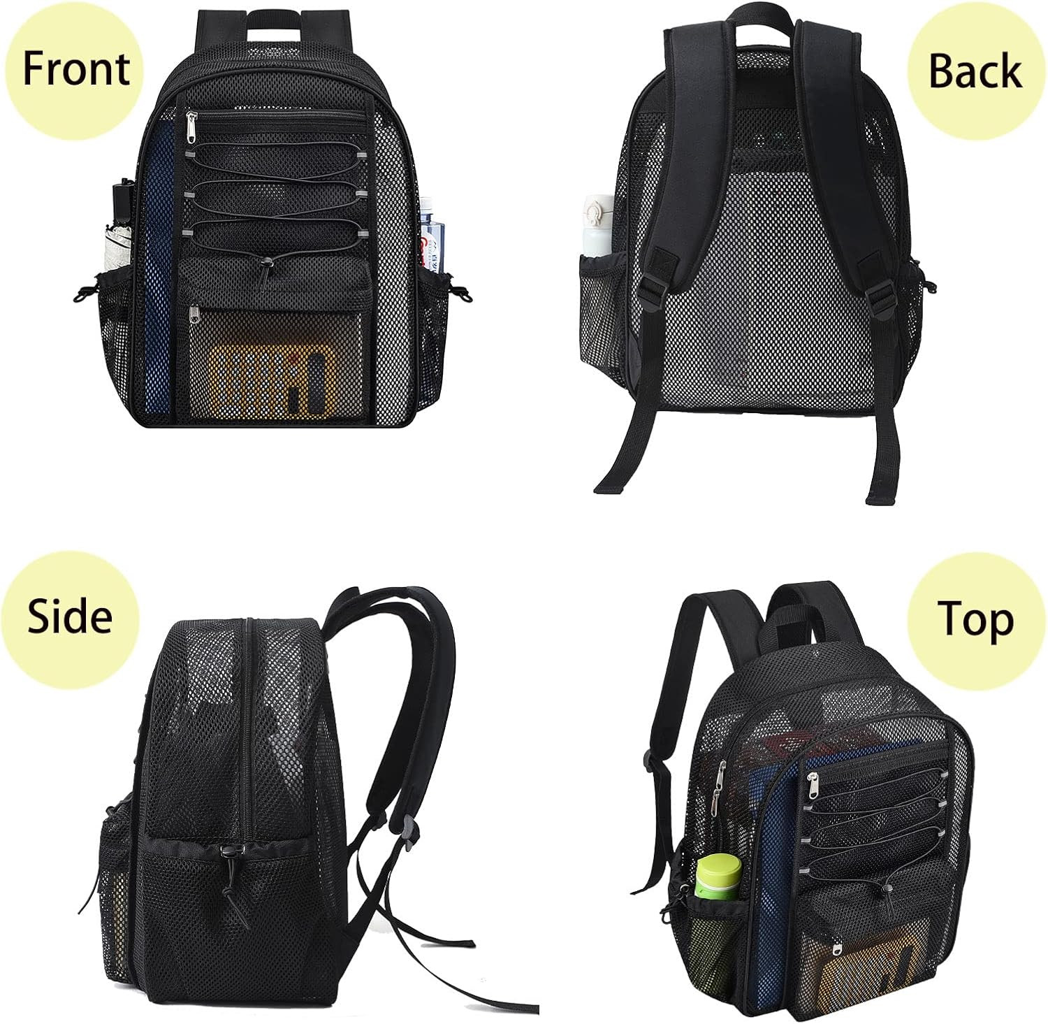 Mesh Backpack Heavy Duty for School, 24L Large Mesh Bookbag for Adults, Black Sc