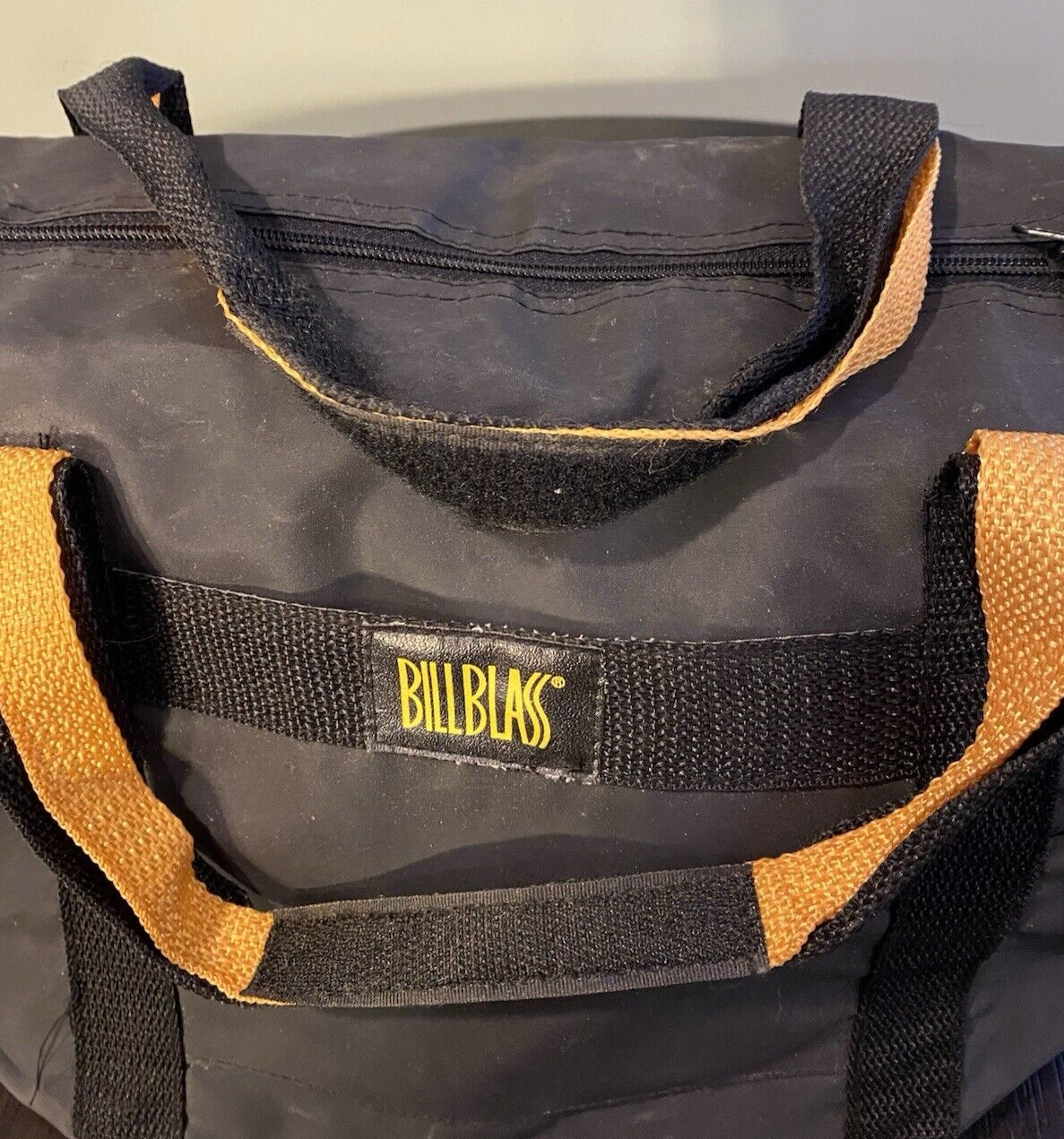 Bill Blass Retro Weather-proof Carry Bag Tote Jet Foldable Duffle Black Gold