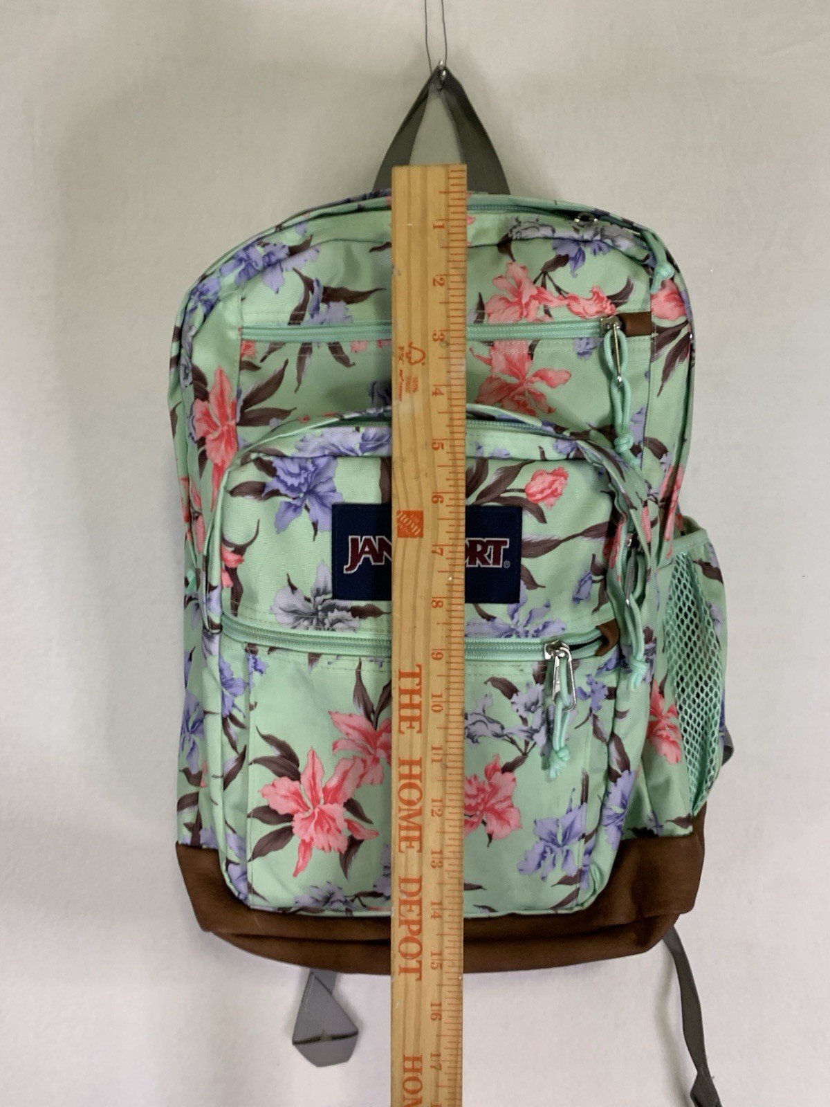 JanSport Superbreak Backpack, Vintage Irises Cool Student Leather Bottom Aqua