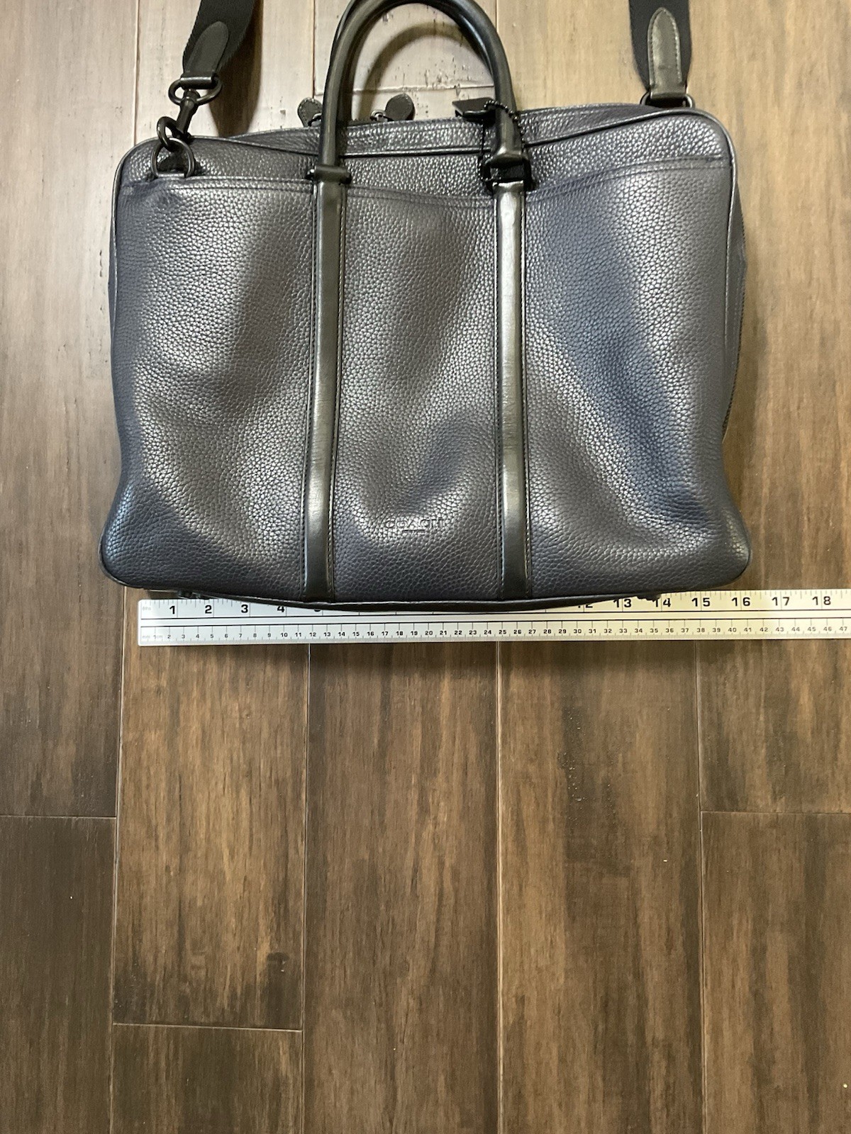 COACH Men’s Pebble Leather 57781 Navy Black Briefcase Bag Metropolitan Slim