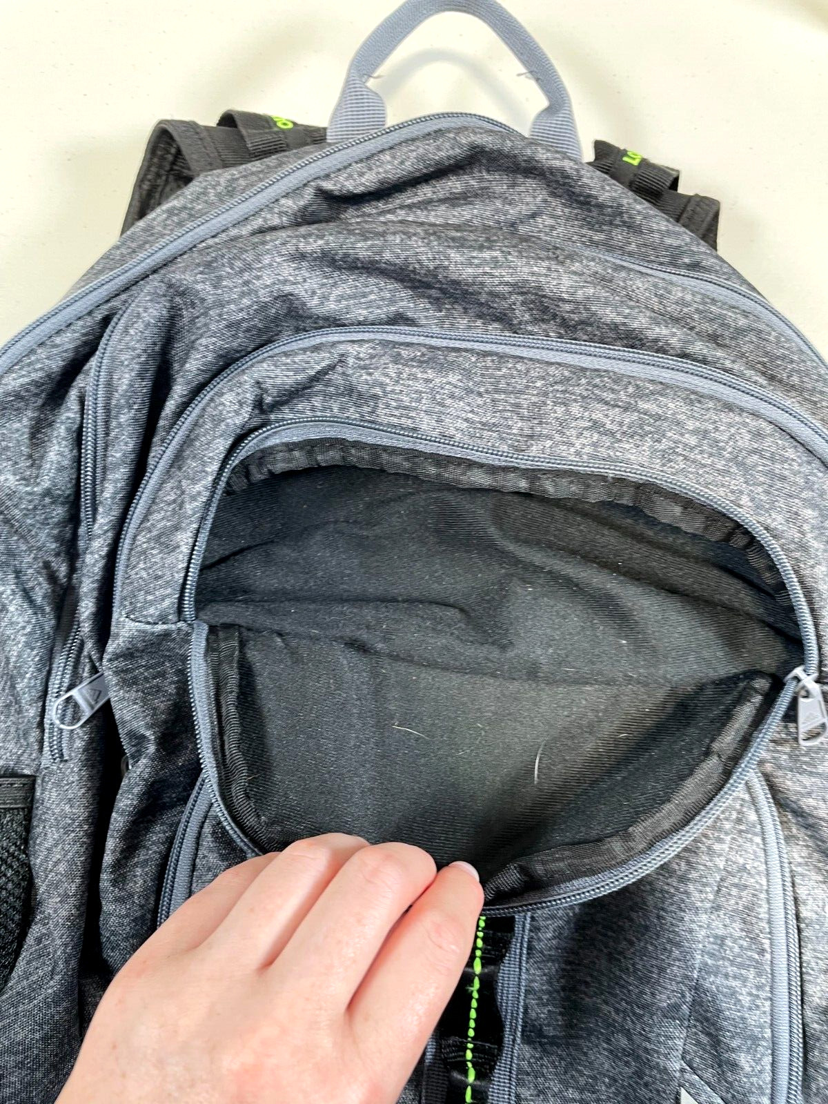 Adidas Prime V Backpack Gray Neon Green Multiple Pockets