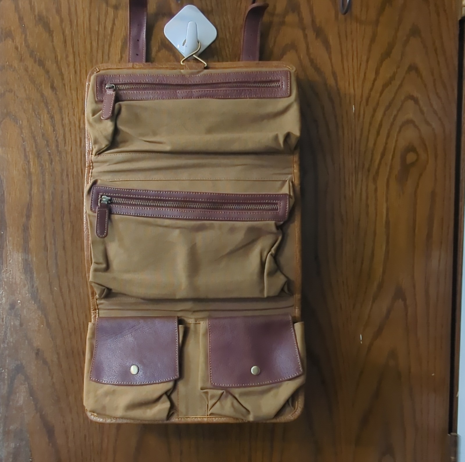 KomalC Brown organizer Bag Buckle Zip Hanging Pockets Travel Classic Men