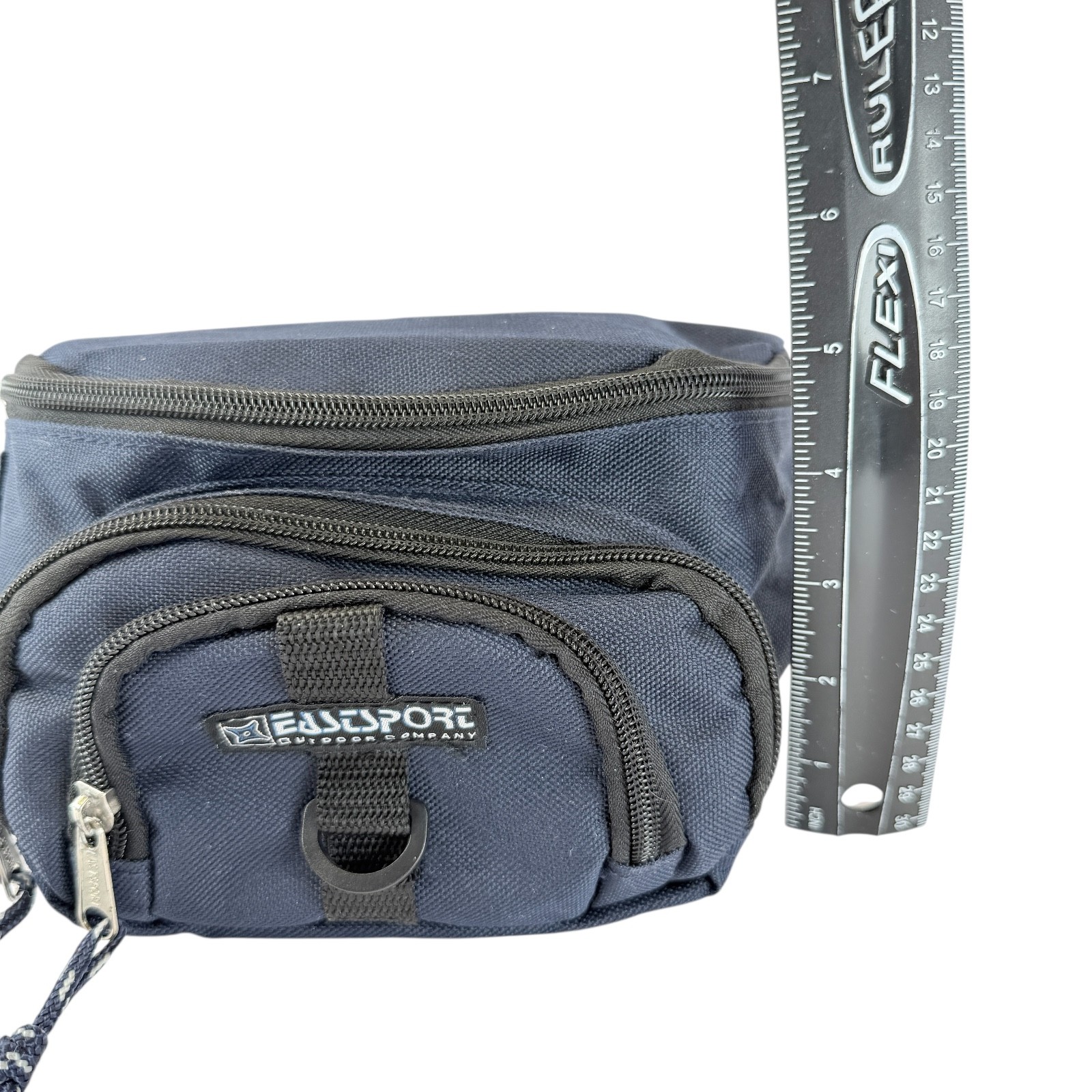 Vintage EastSport Navy Blue Fanny Pack Waist Belt Bag 3 Pouch 90s Y2K