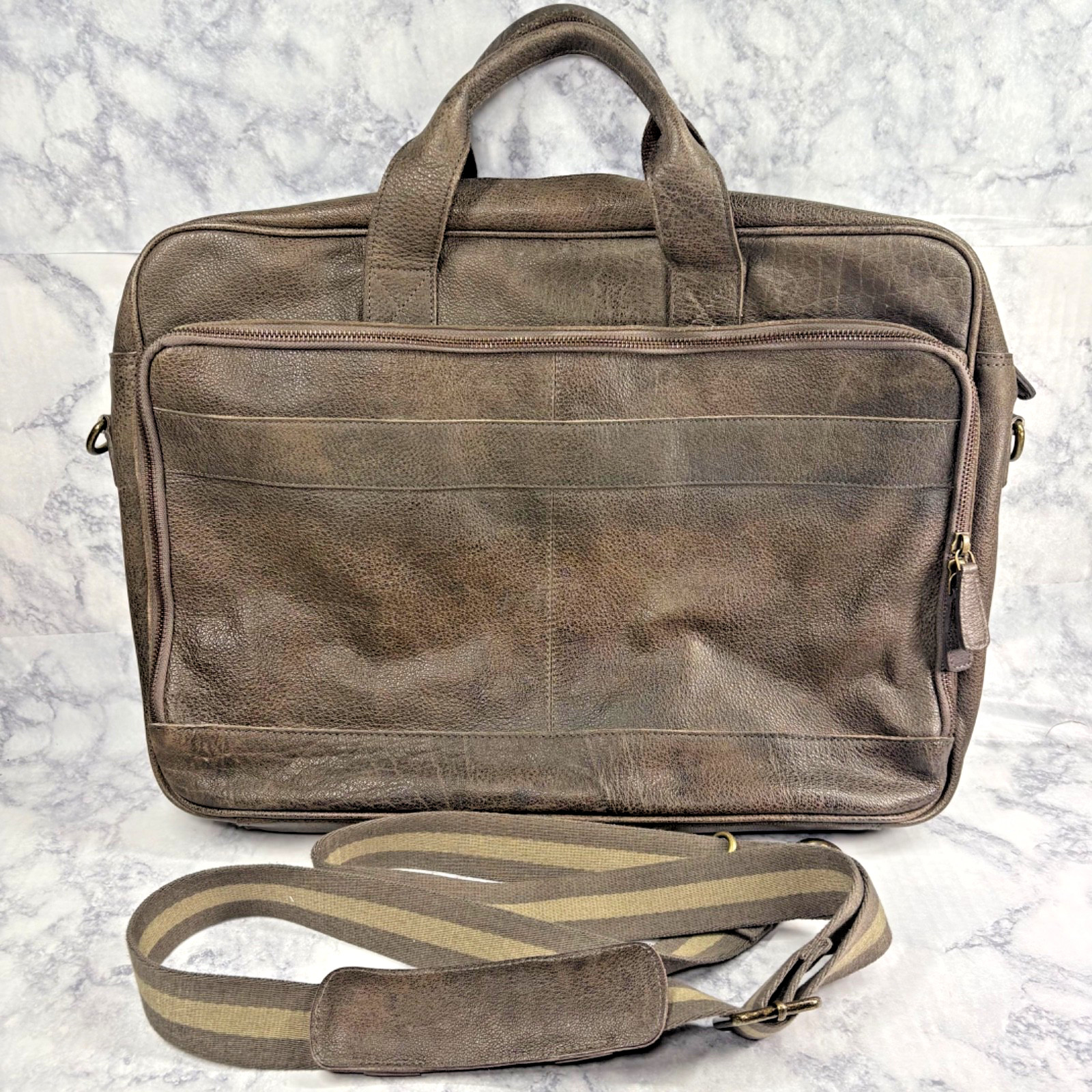 KomalC Vintage 18” Buffalo Leather Laptop Briefcase Office Bag Brown Cross Body