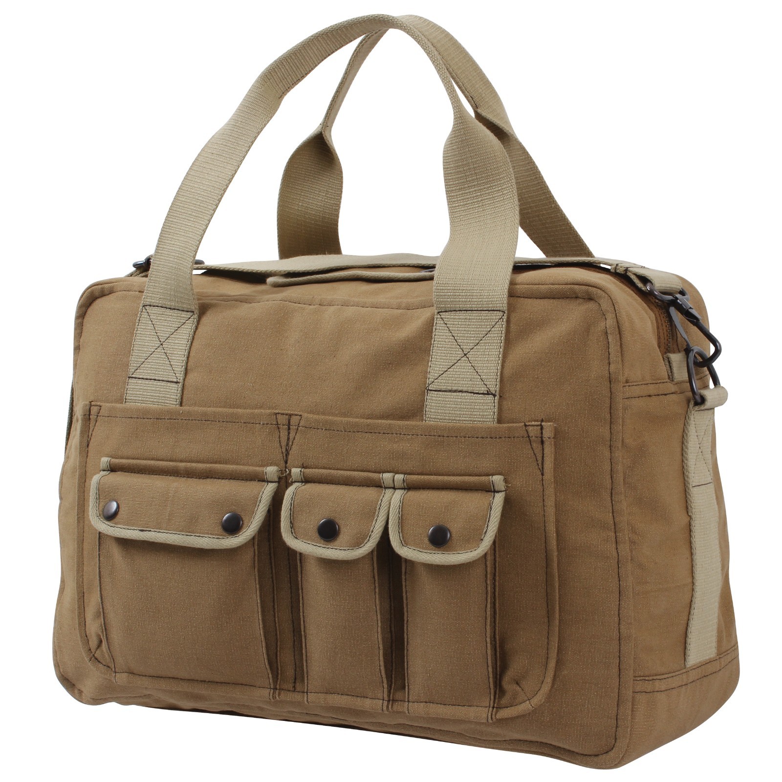 Mocha Canvas Army Tool Bag Two Tone Style Large Carry Bag with Shoulder Strap