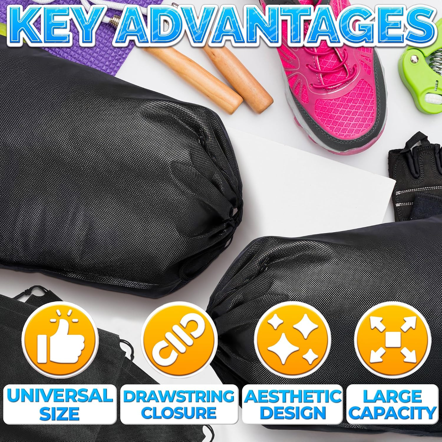 10 Pack Travel Shoe Backpack Set – Non-Mesh Solid 11.8″x15.75″ Waterproof Drawst