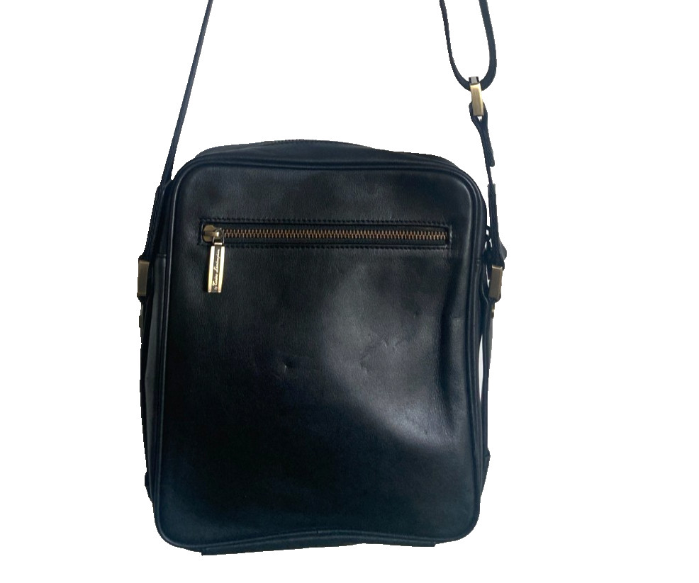 by Tonino Lamborghini Perforated Leather Men’s Crossbody/Shoulder Bag – Black