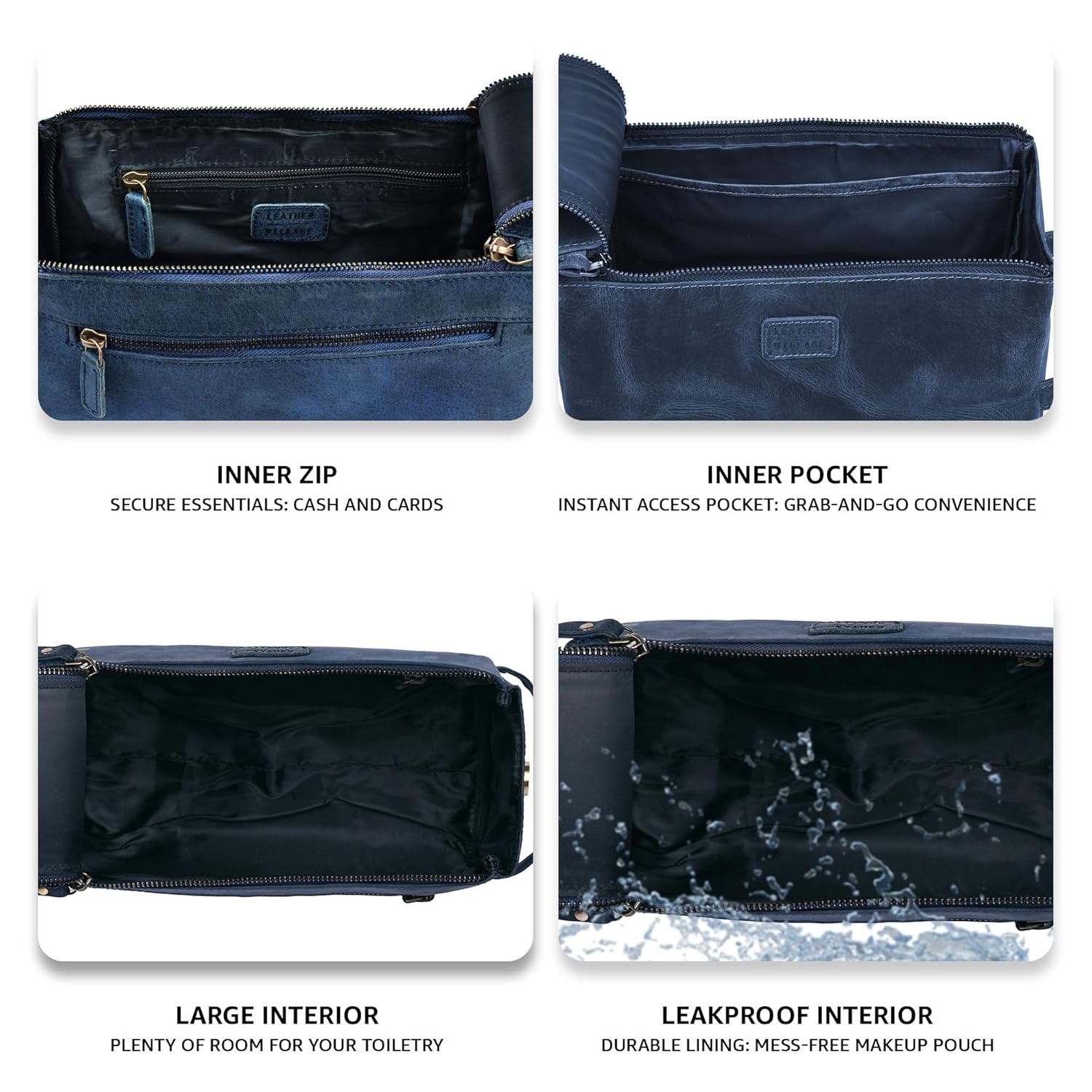 Leather Toiletry Bag Dopp Kit for Men Travel Water-Resistant Shave Bag