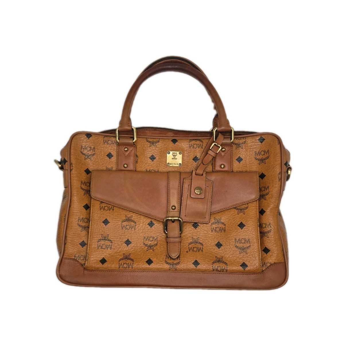 Vintage MCM Visetos Cognac Briefcase Business Bag Leather Laptop Satchel Rare