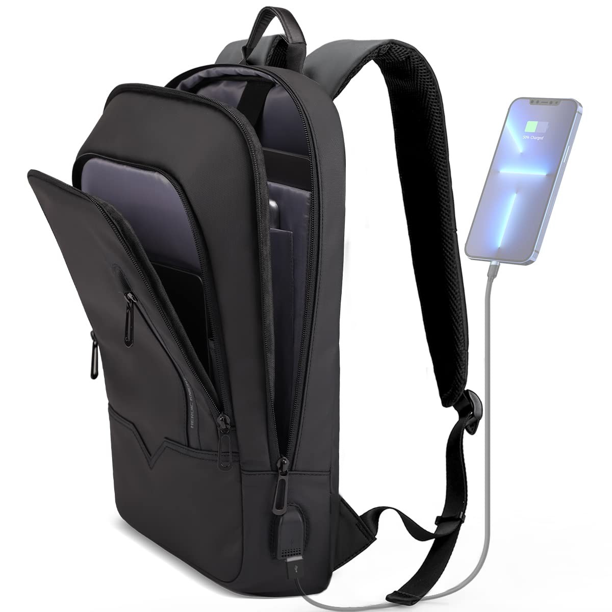 hk Backpack for Men Business Slim Backpack with USB Charger Computer Lightwei…