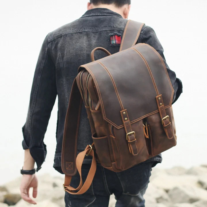 Classic Handmade Full Grain Leather Business Backpack Travel Laptop Rucksack