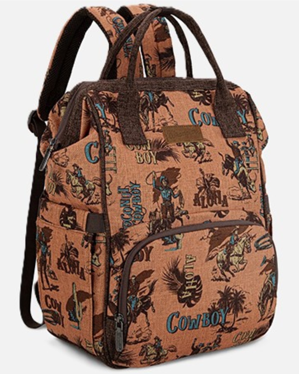 Wrangler Vintage Retro Cowboy Cool Print Backpack Brown
