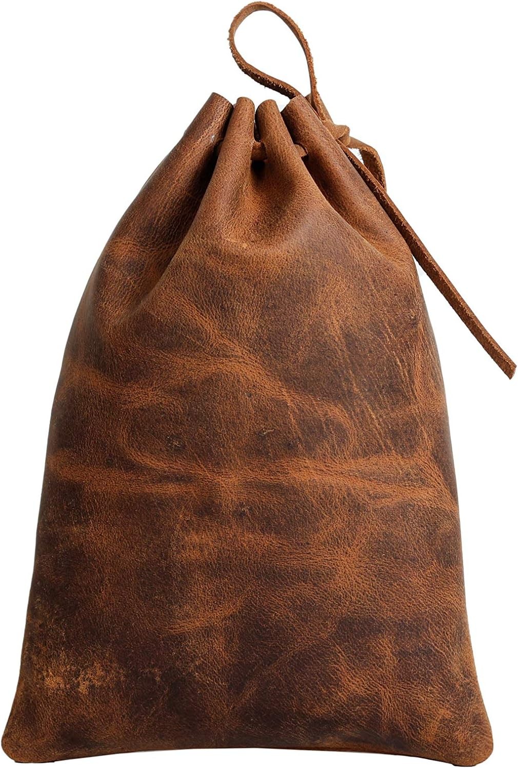 Leather Drawstring Pouch multipurpose Medieval 12 cm x 7.5 cm, Vintage Brown