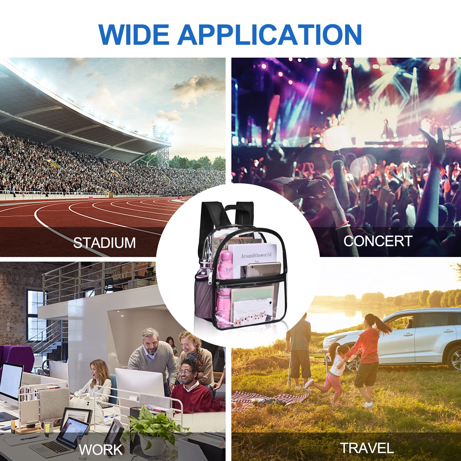 Clear Stadium Backpack 12x6x12 Waterproof for Events, Concerts, Sports