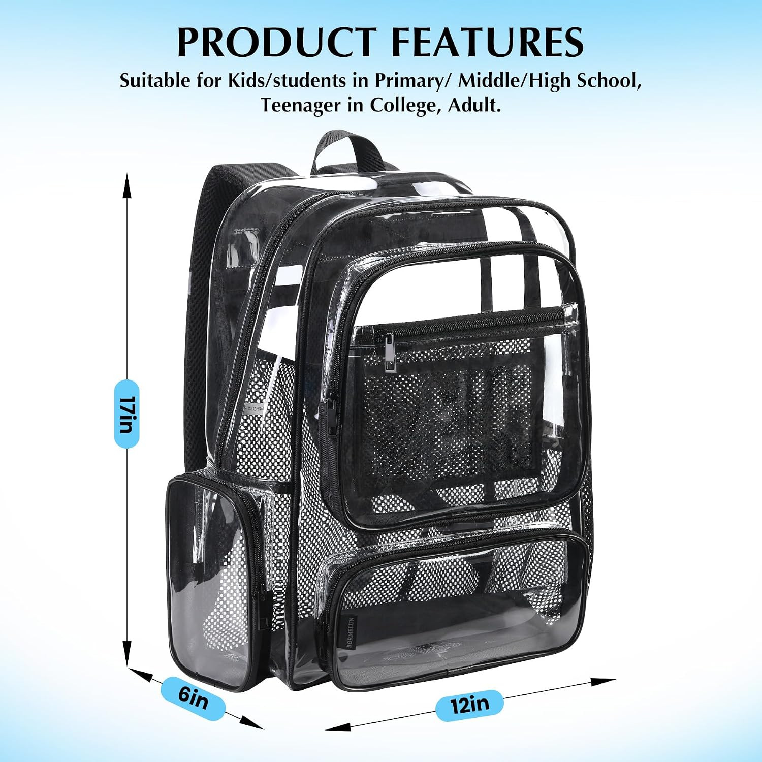 Heavy Duty Clear Backpack Transparent Bookbag | See through Plastic Daypack Work