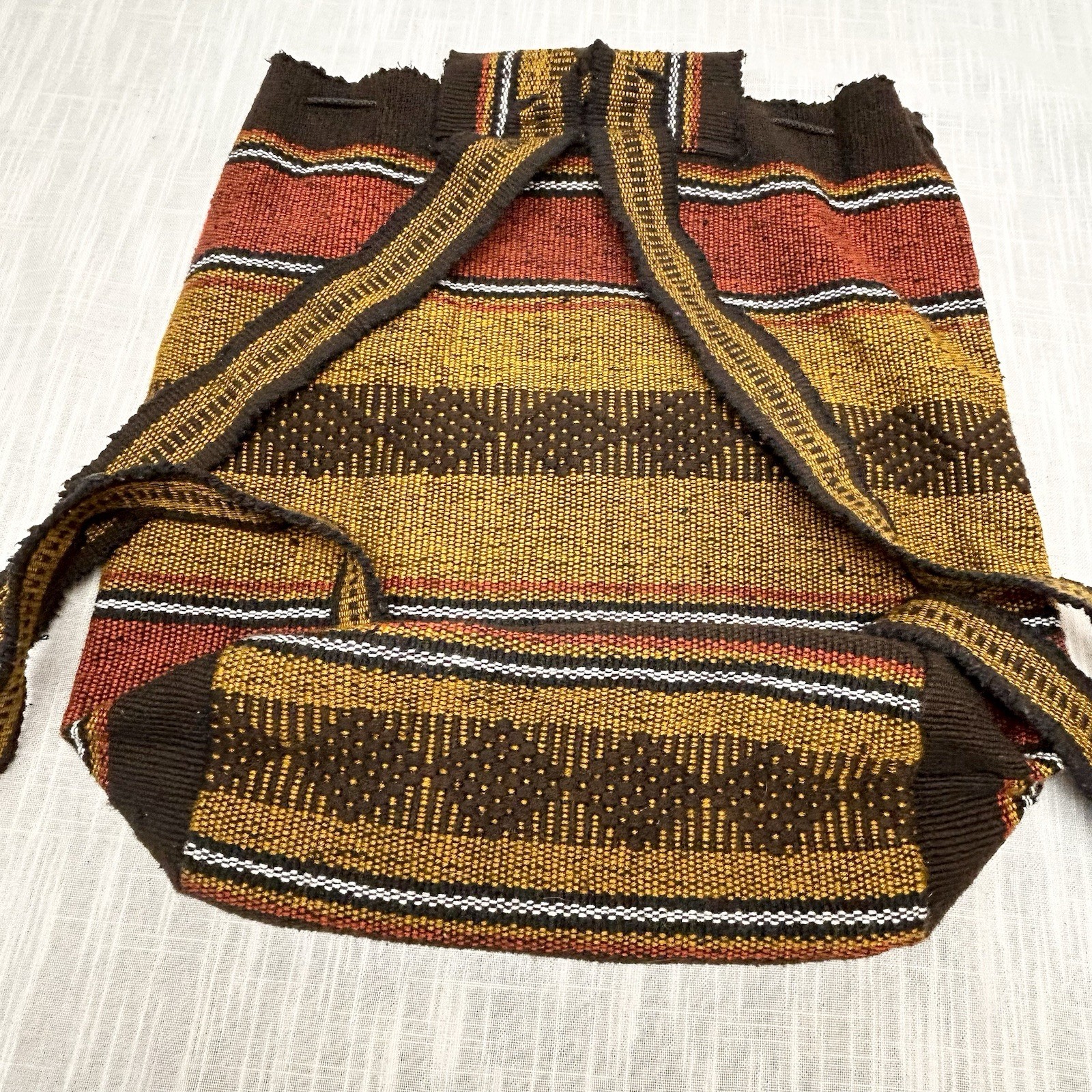 Backpack Made In Mexico Hand Woven Boho Bag 16” Yellow Red Black Rasta Pocket