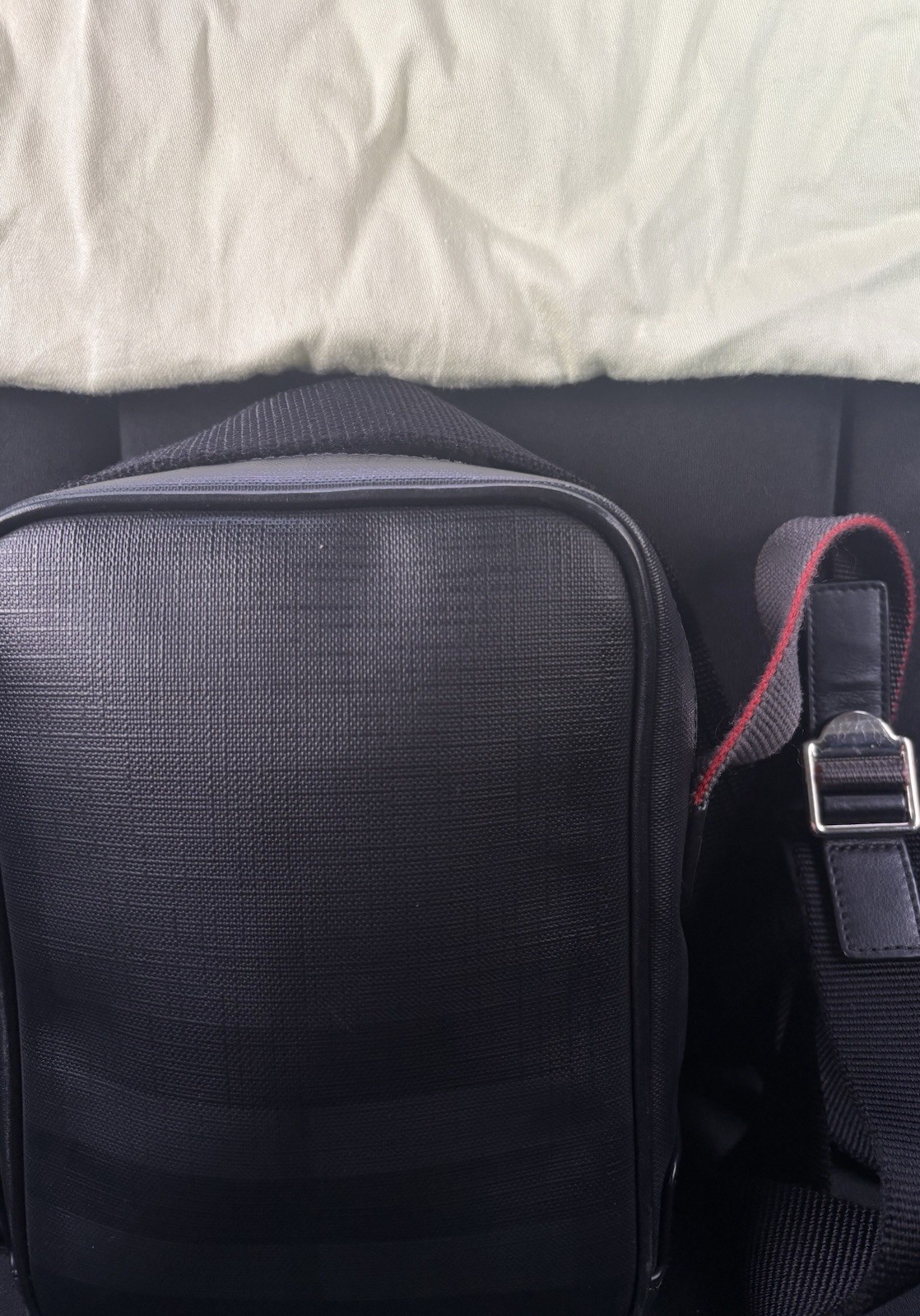 Burberry Paddy Black Check Crossbody Bag Zip Closure Silver Hardware Dust Bag