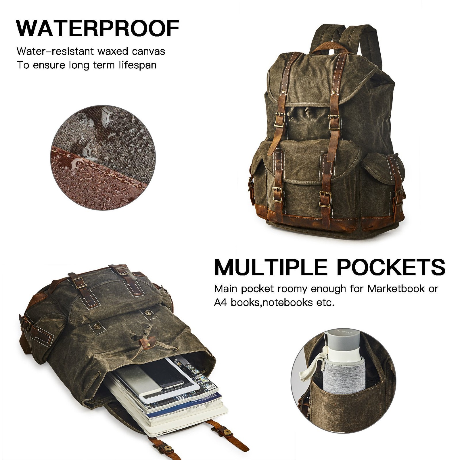 Heavy-Duty Waxed Canvas Rucksack Backpack