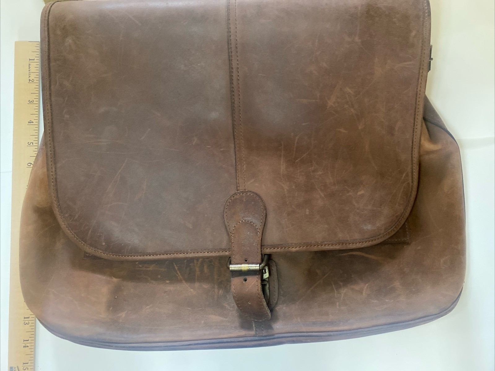 Vintage Schlesinger 19” Leather Messenger Bag Satchel Distressed Rustic Brown *