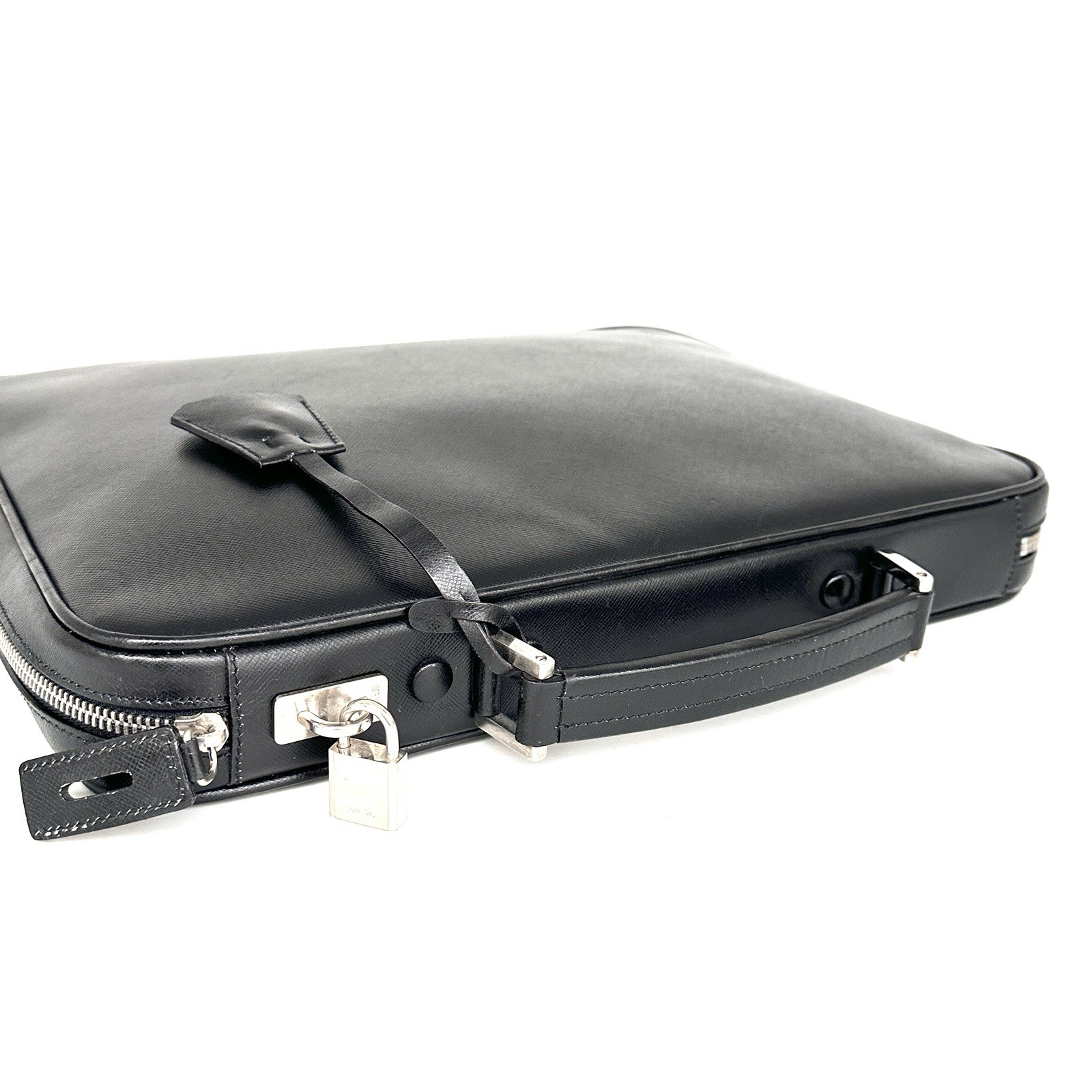 PRADA Saffiano Briefcase Business Bag Leather Black Authentic