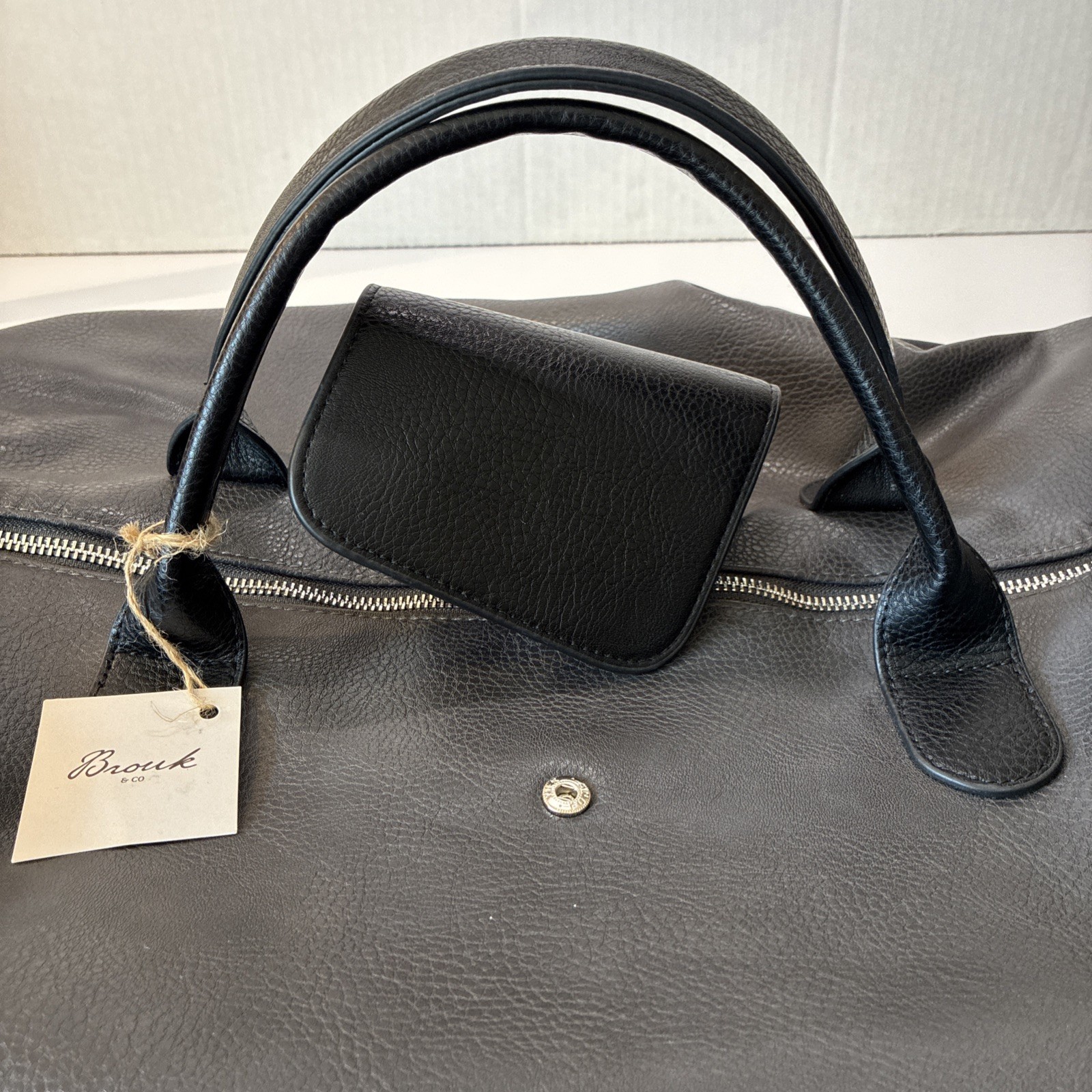 Brouk and Co Alpha Duffel Bag Luxurious Vegan Leather Black/Grey MSRP $156